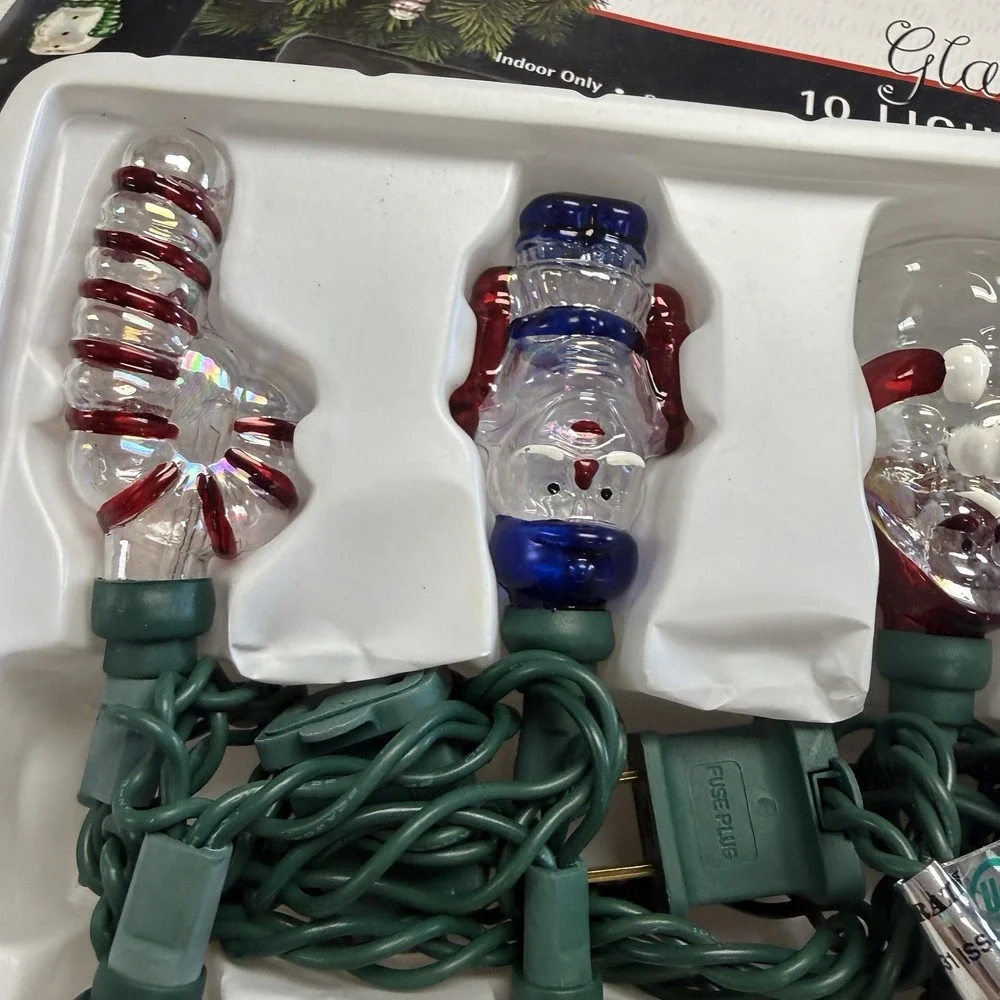 Vintage 2002 Target Christmas Glass Novelty 10 Lights Strand Santa Snowman‎
